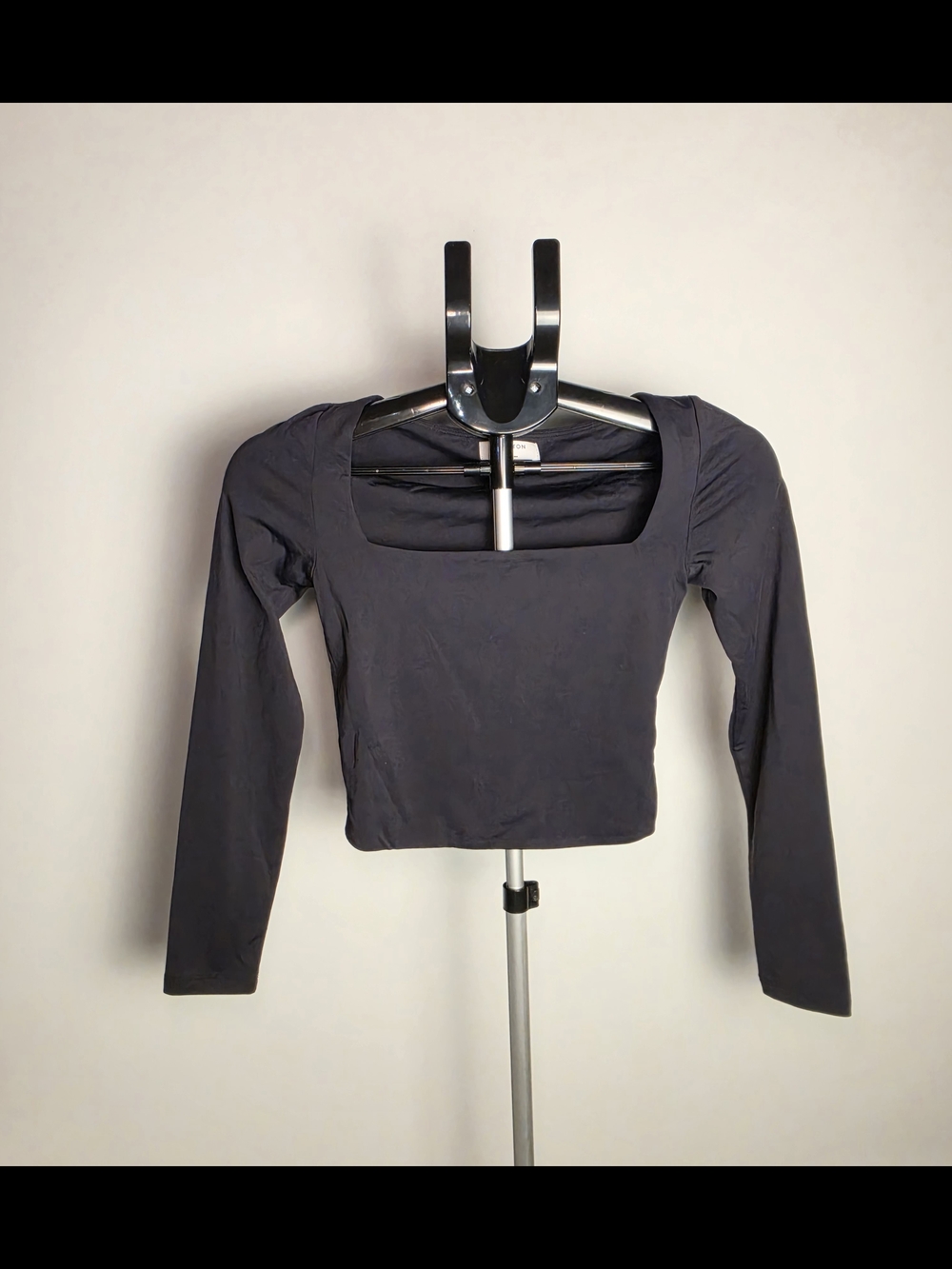 Babaton Square Neck Long Sleeve Crop Top - Charcoal Gray